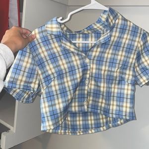 Cropped plaid button up